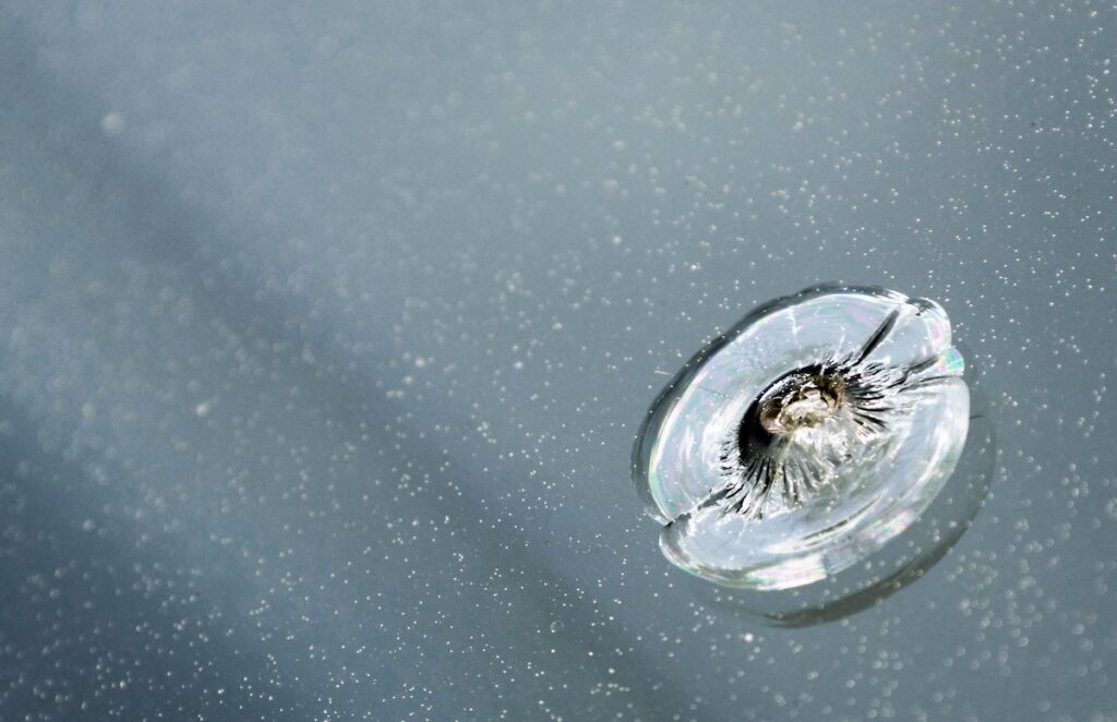car windshield with rock chip